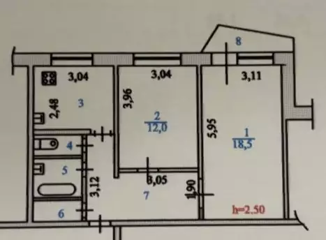 Продажа 2-комнатной квартиры, 56 м²