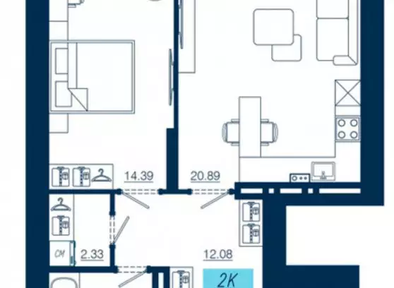 Продажа 2-комнатной квартиры, 56 м²